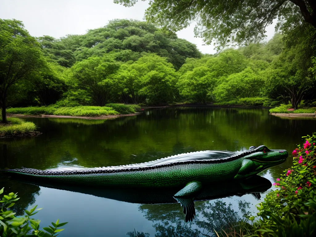 Aprenda o Significado de Sonhar com Jacarés em Parques 5 Fotos parque lago crocodilo escultura misterio
