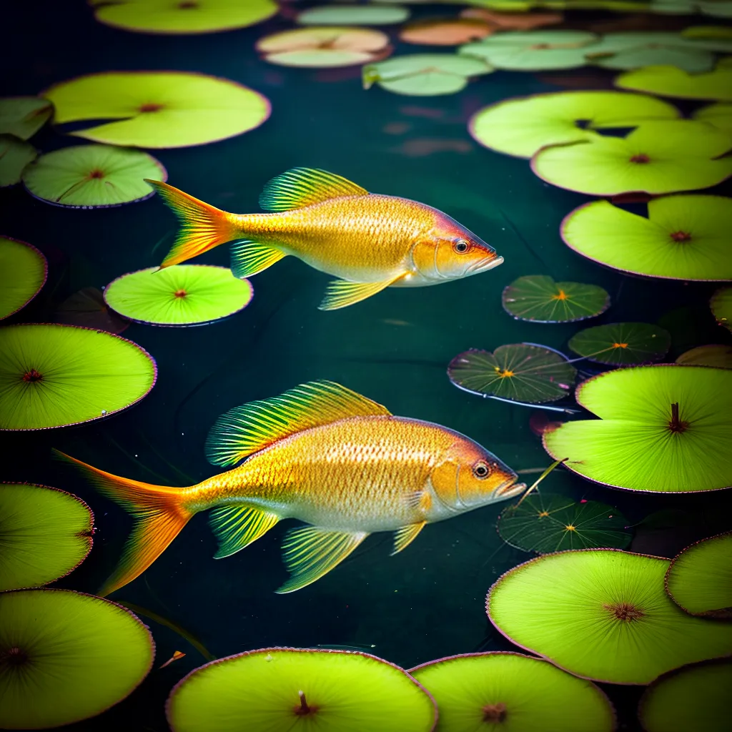 Fotos peixe dourado lago cristalino lirio verde