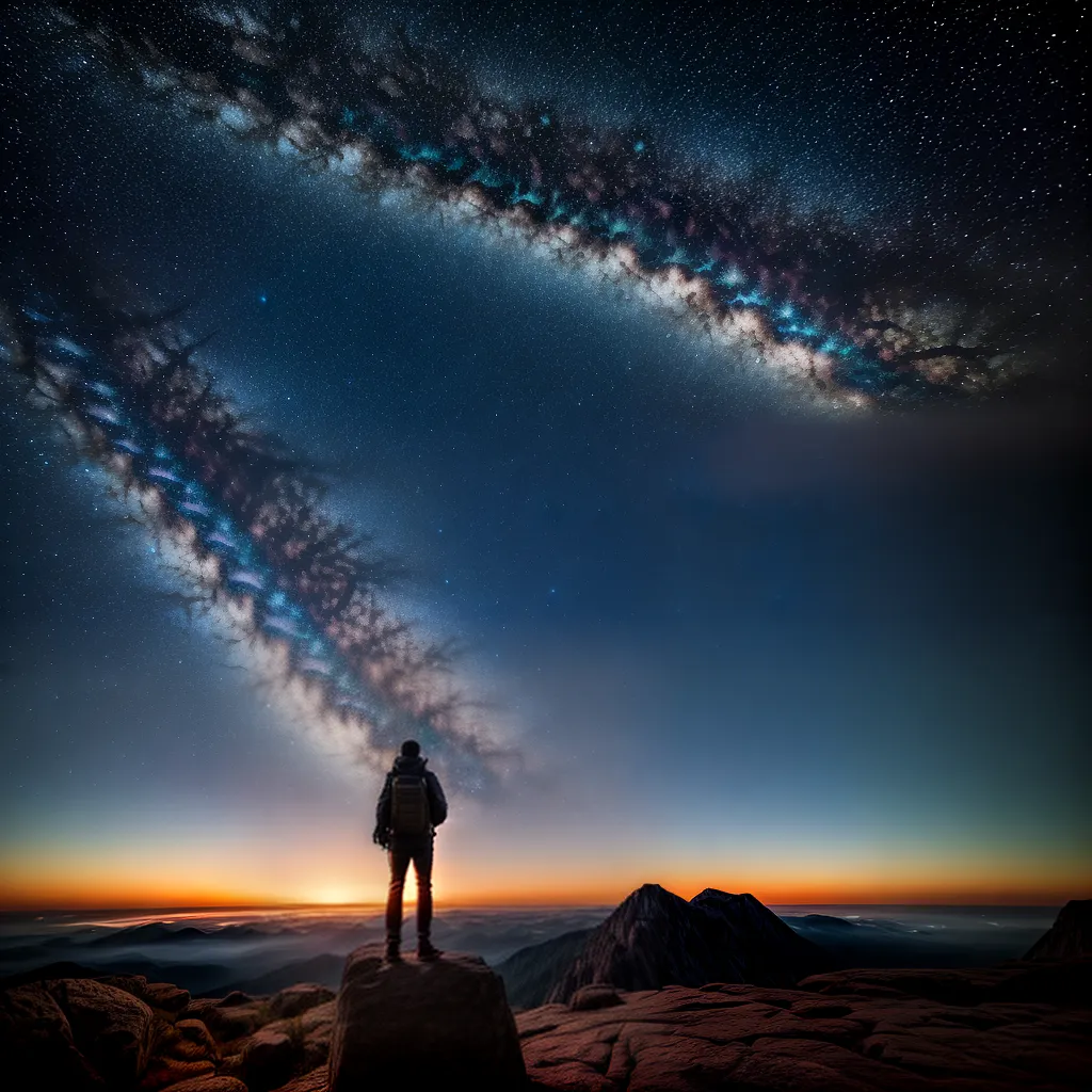 Fotos pessoa montanha ceu estrelado ciencia