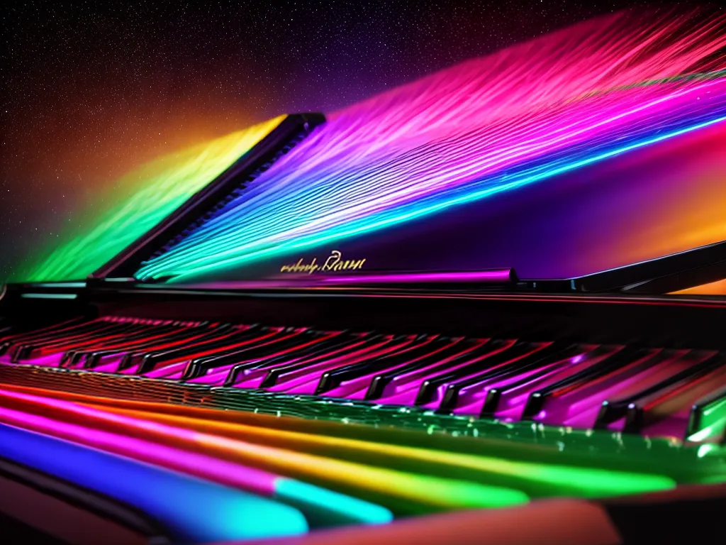 Fotos piano flutuante notas coloridas