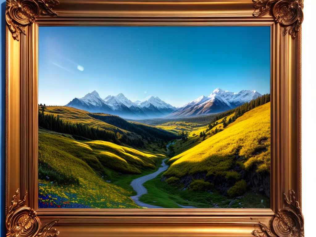 A Incrível Jornada dos Sonhos de Paisagem e Quadros 3 Fotos pintura montanhas flores quadros dourados