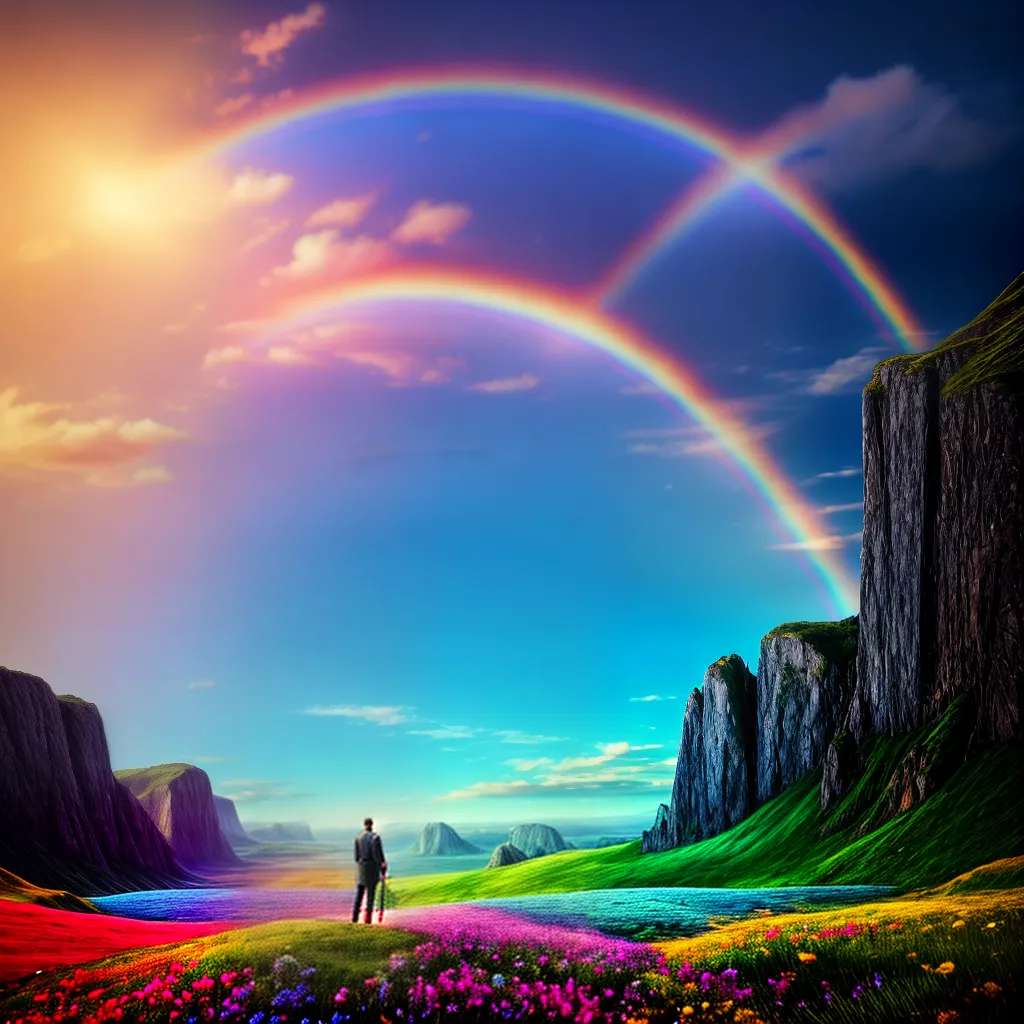 Fotos pintura paisagem sonhadora arco iris