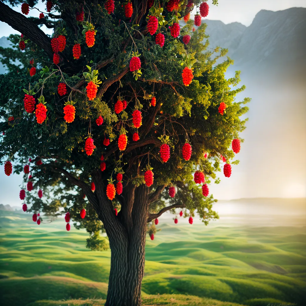 Desvendando os mistérios: O significado de Sonhar com Utopia Umbilical 3 Fotos pintura surrealista paisagem arvore frutas