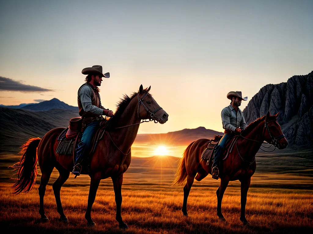 Fotos por do sol cowboys cavalos selvagens