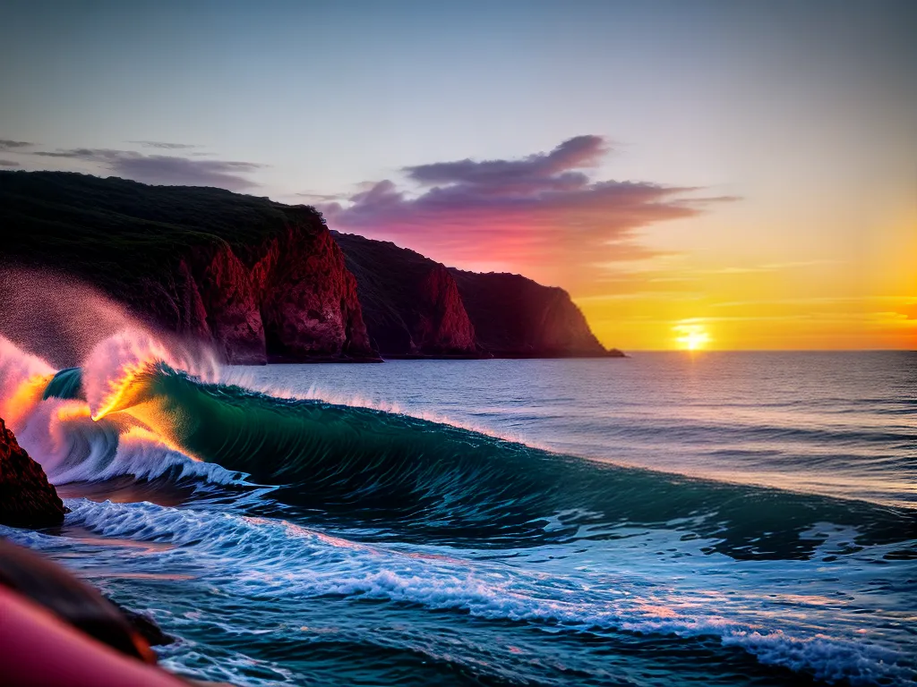 Fotos por do sol surfista onda turquesa
