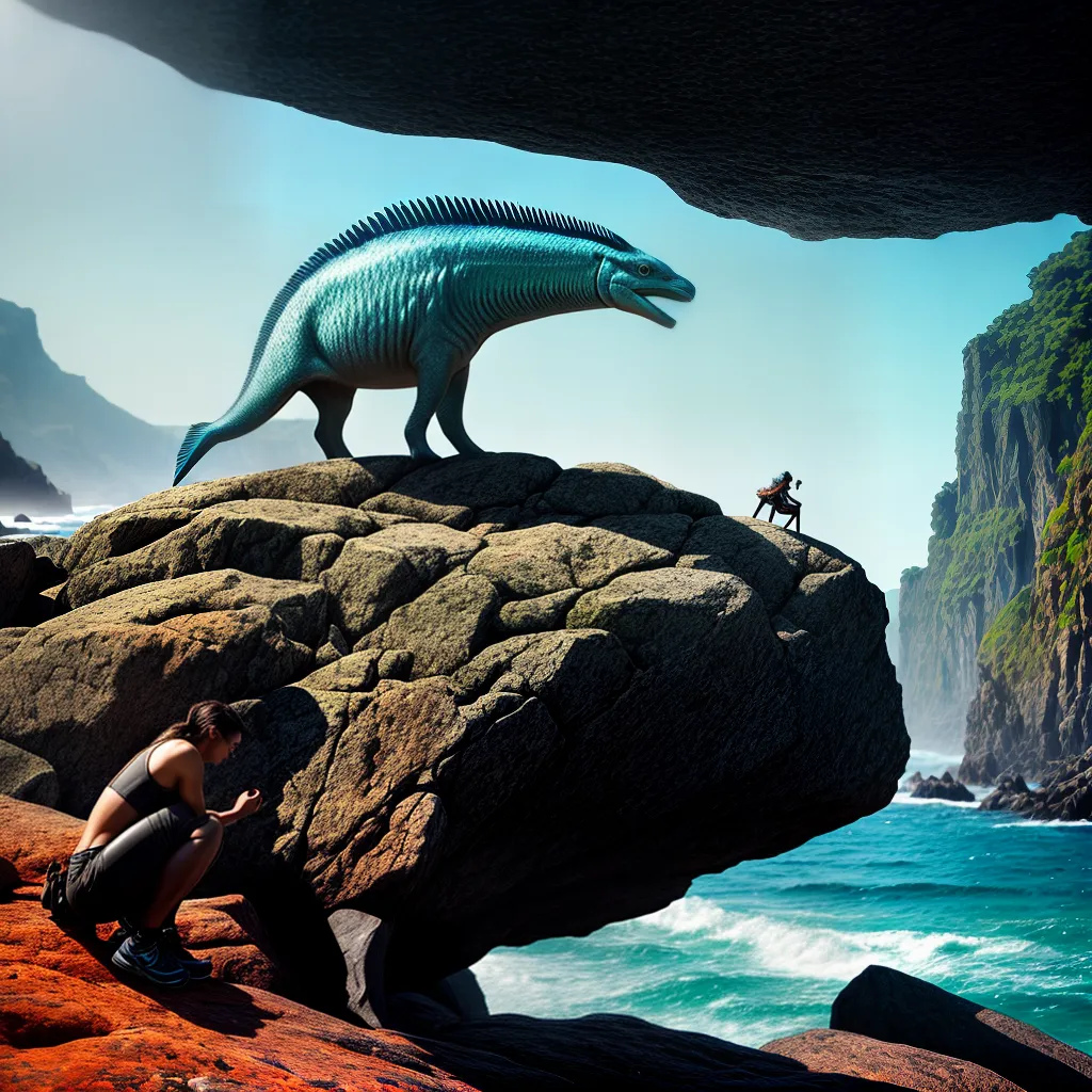 Fotos praia rochosa criatura prehistorica