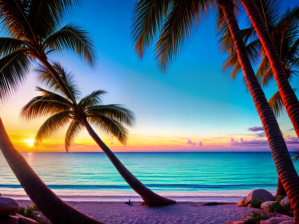 Fotos praia tropical palm turquesa por do sol