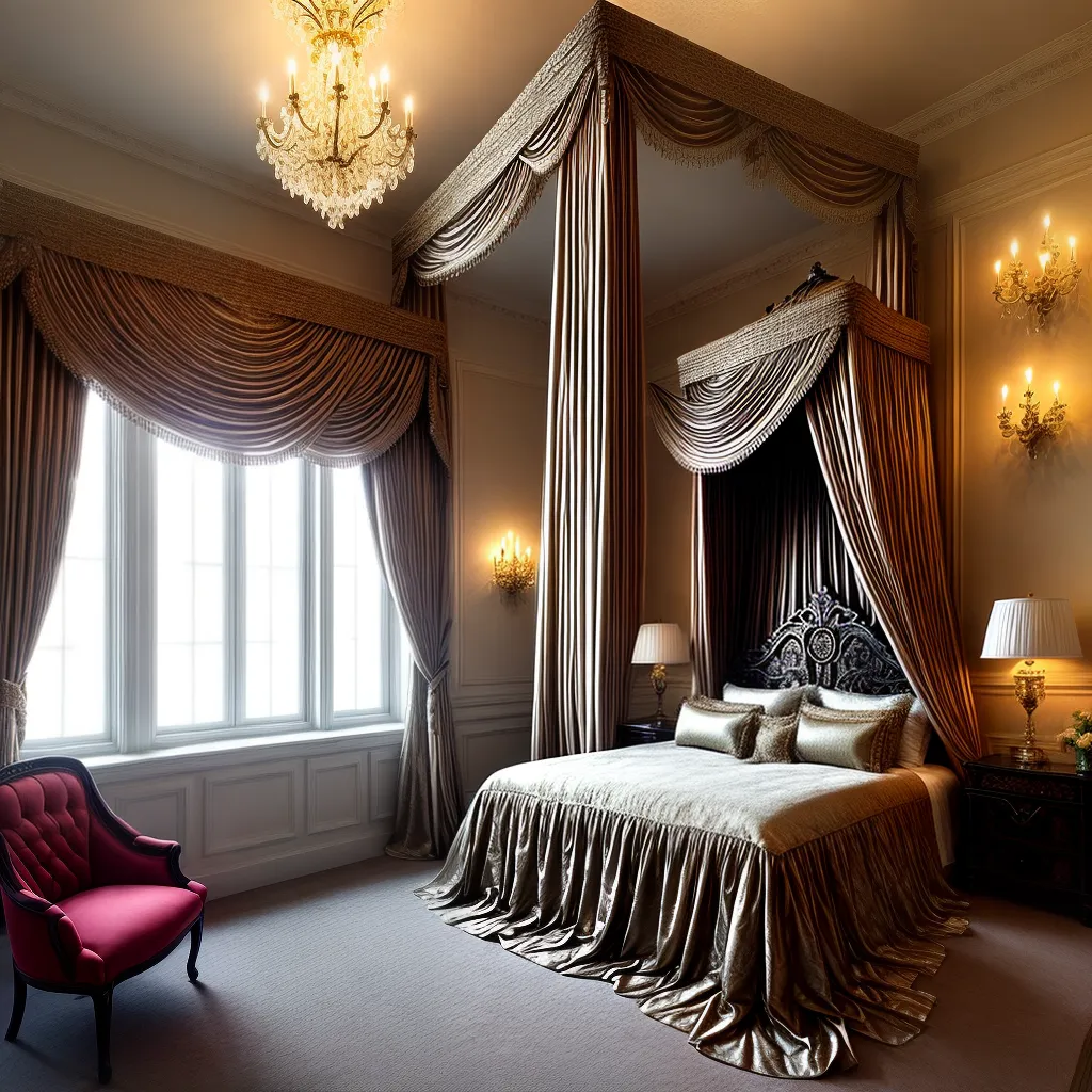 Descubra os Significados dos Sonhos em Lugares Suntuosos 5 Fotos quarto luxuoso cama dossel seda ouro