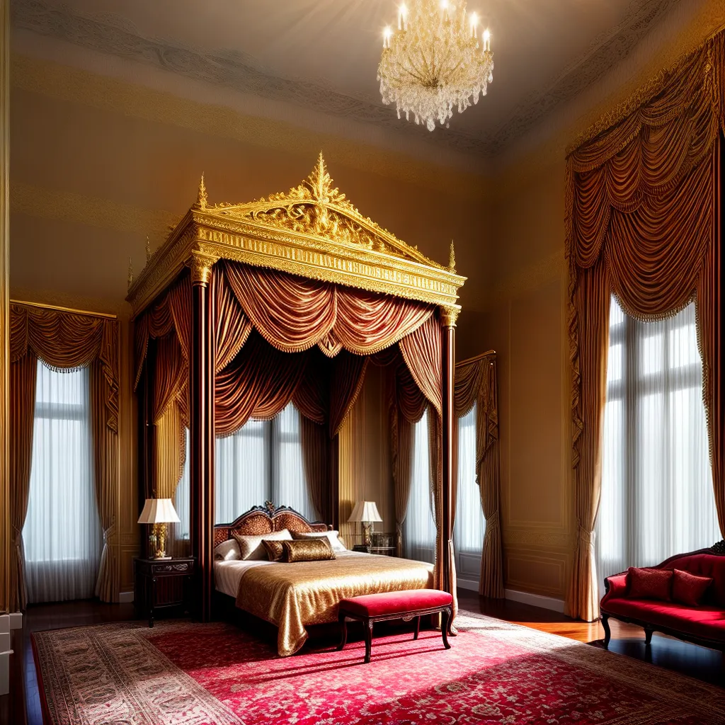 Fotos quarto luxuoso cama dourada chandelier
