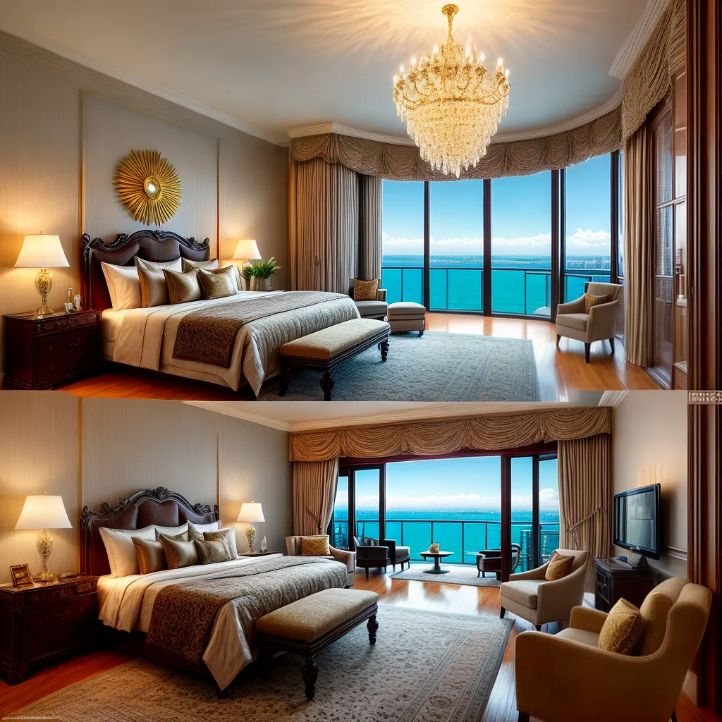 Fotos quarto luxuoso cama king size janelas tropicais