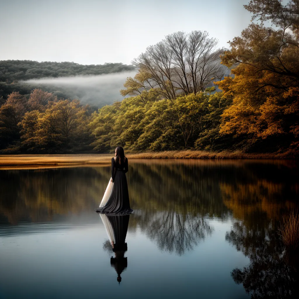 Fotos reflexo lago nevoeiro vestido misterio