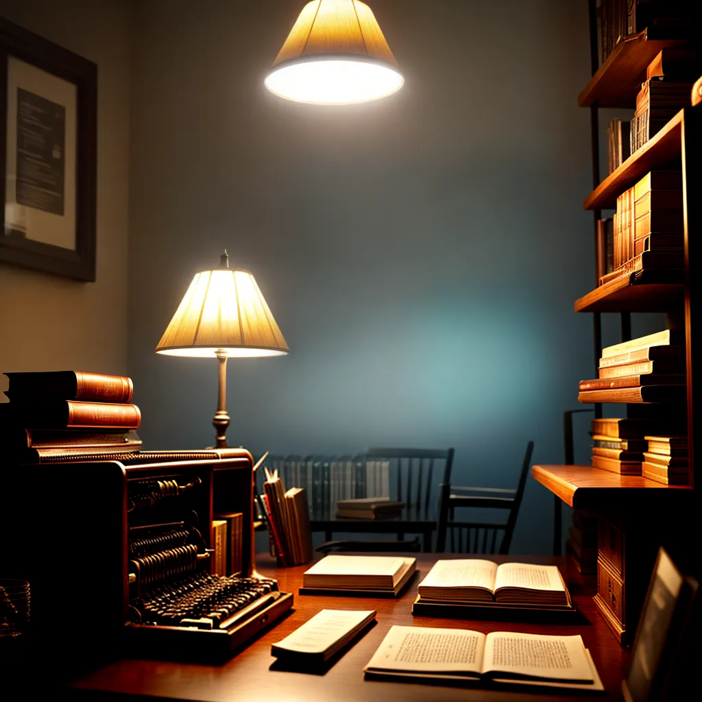 Explorando o Subconsciente: Revelações do Gabinete Noturno 2 Fotos sala misteriosa escritor lampada fumaca