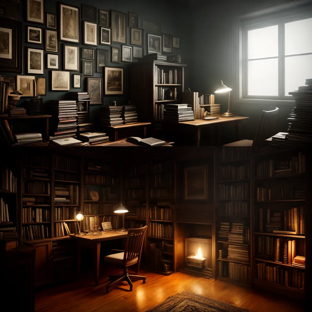 Explorando o Subconsciente: Revelações do Gabinete Noturno 4 Fotos sala misteriosa escritor vela