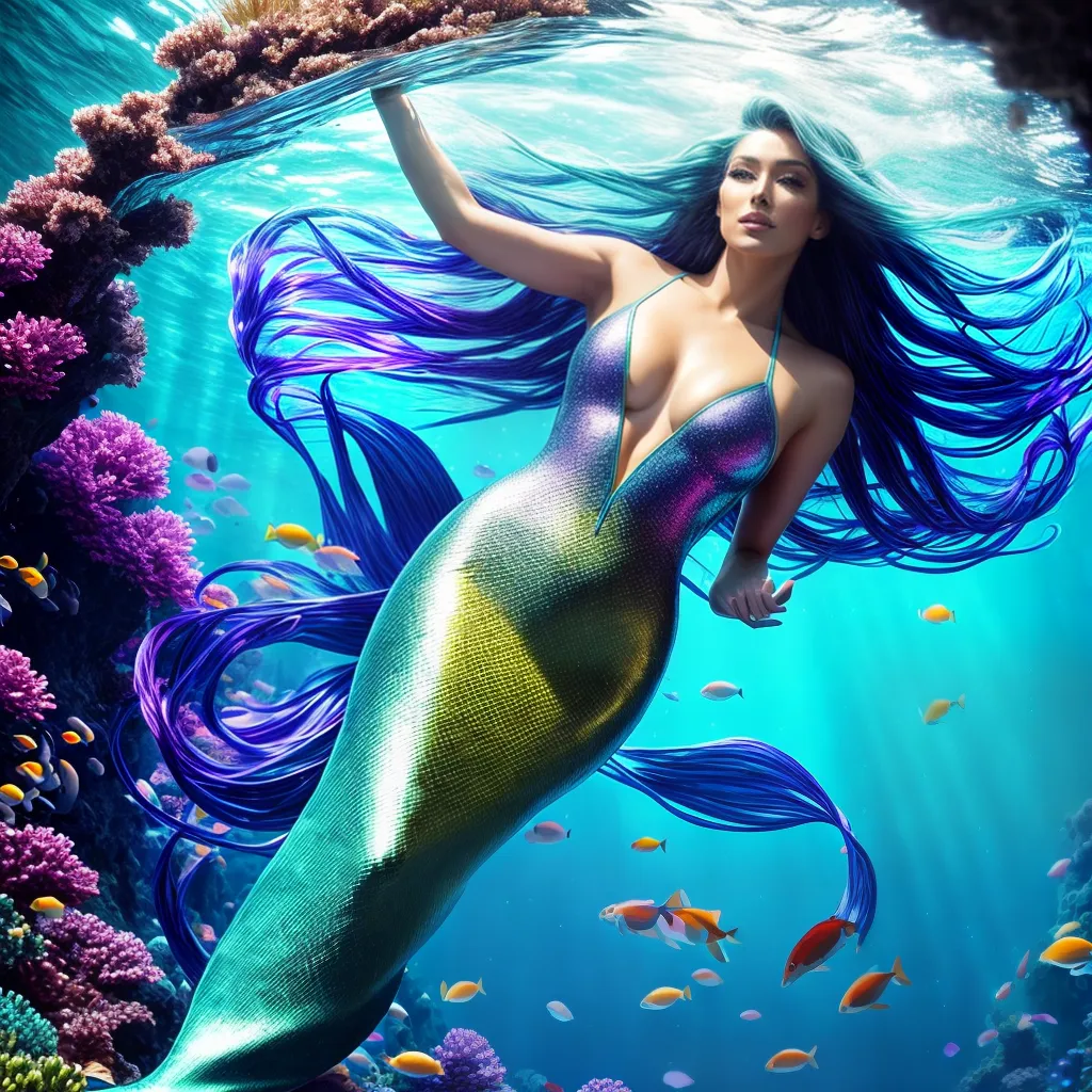Fotos sereia nadando cores vibrantes