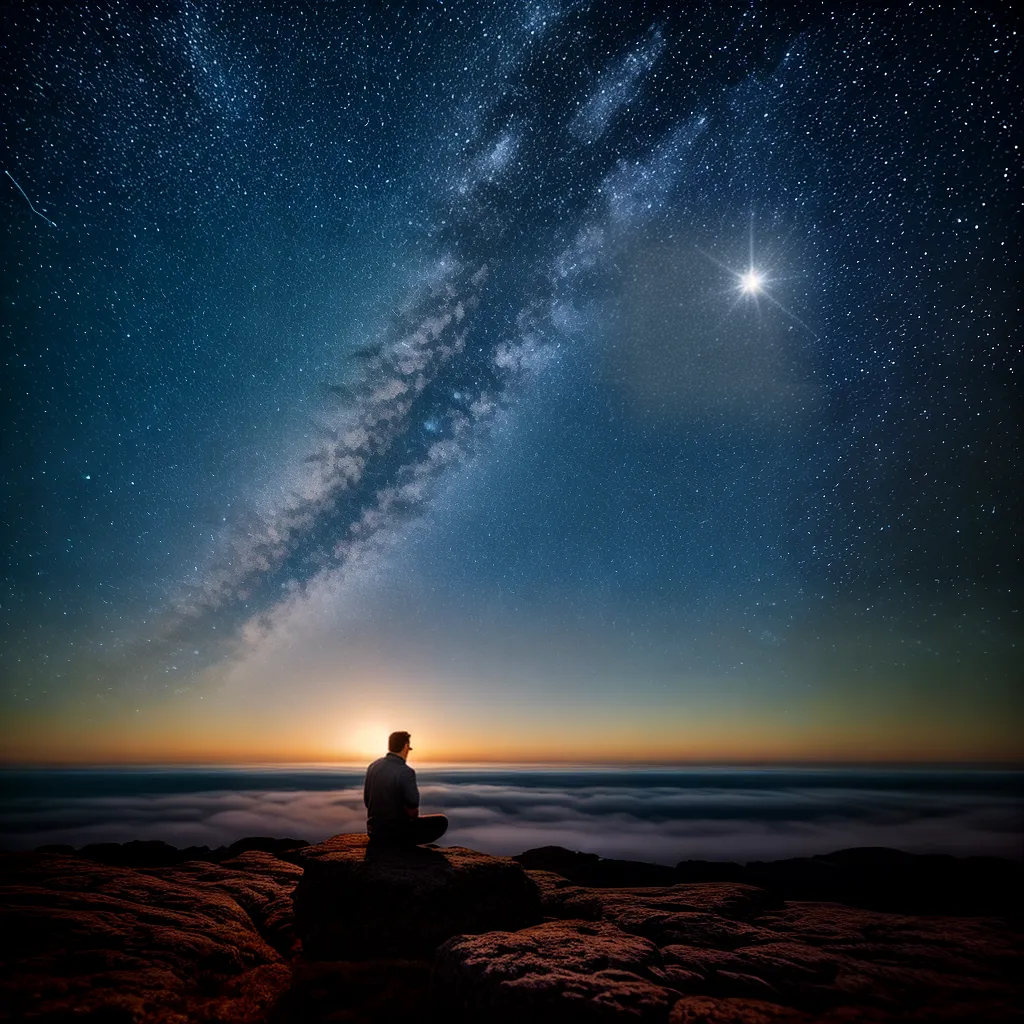 Fotos silhueta meditacao praia ceu estrelas