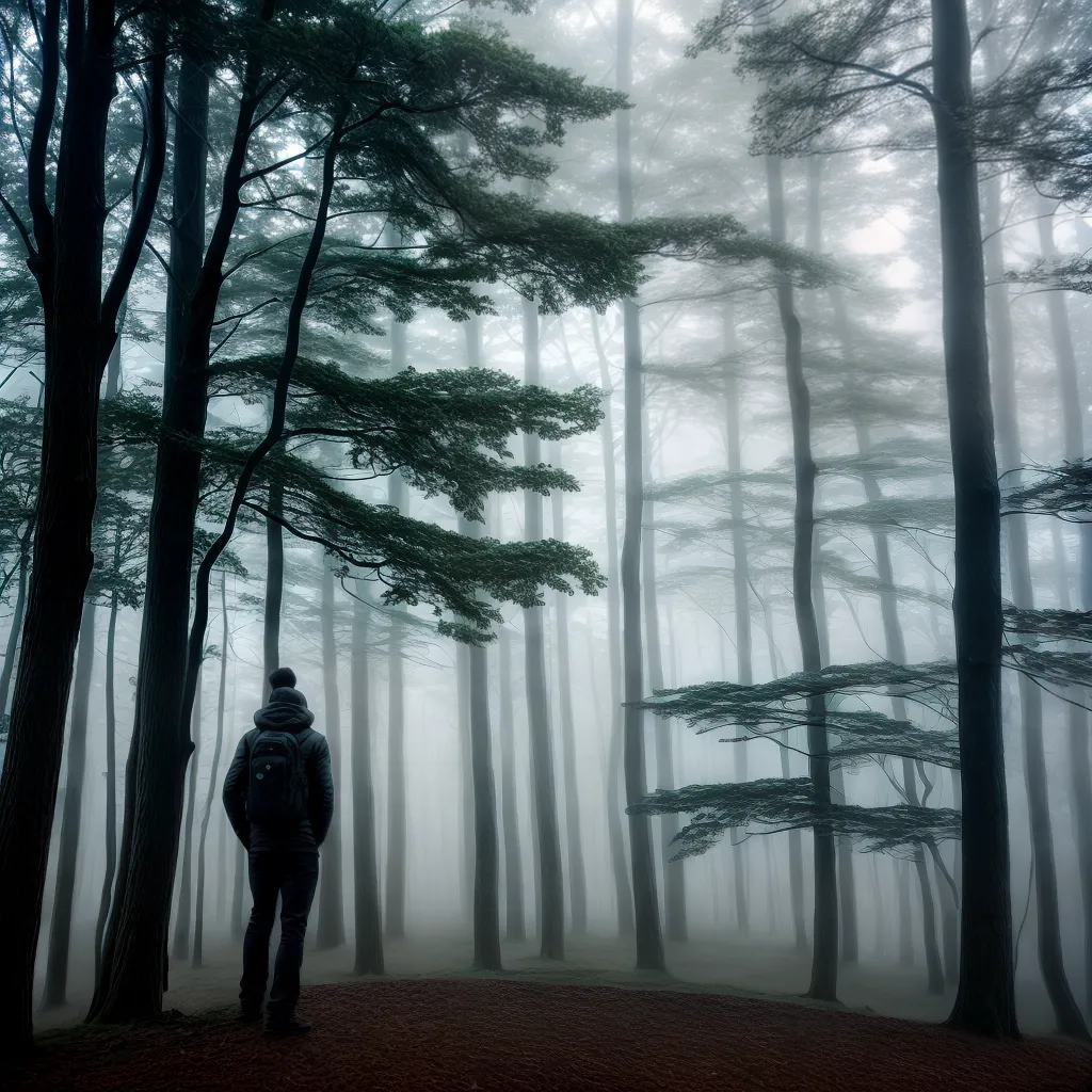 Fotos silhueta nevoeiro floresta misterio