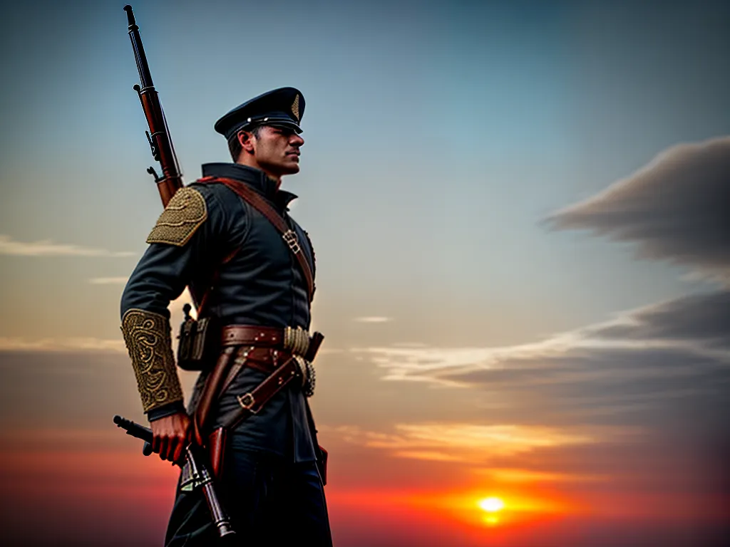 Fotos soldado arquebus por do sol