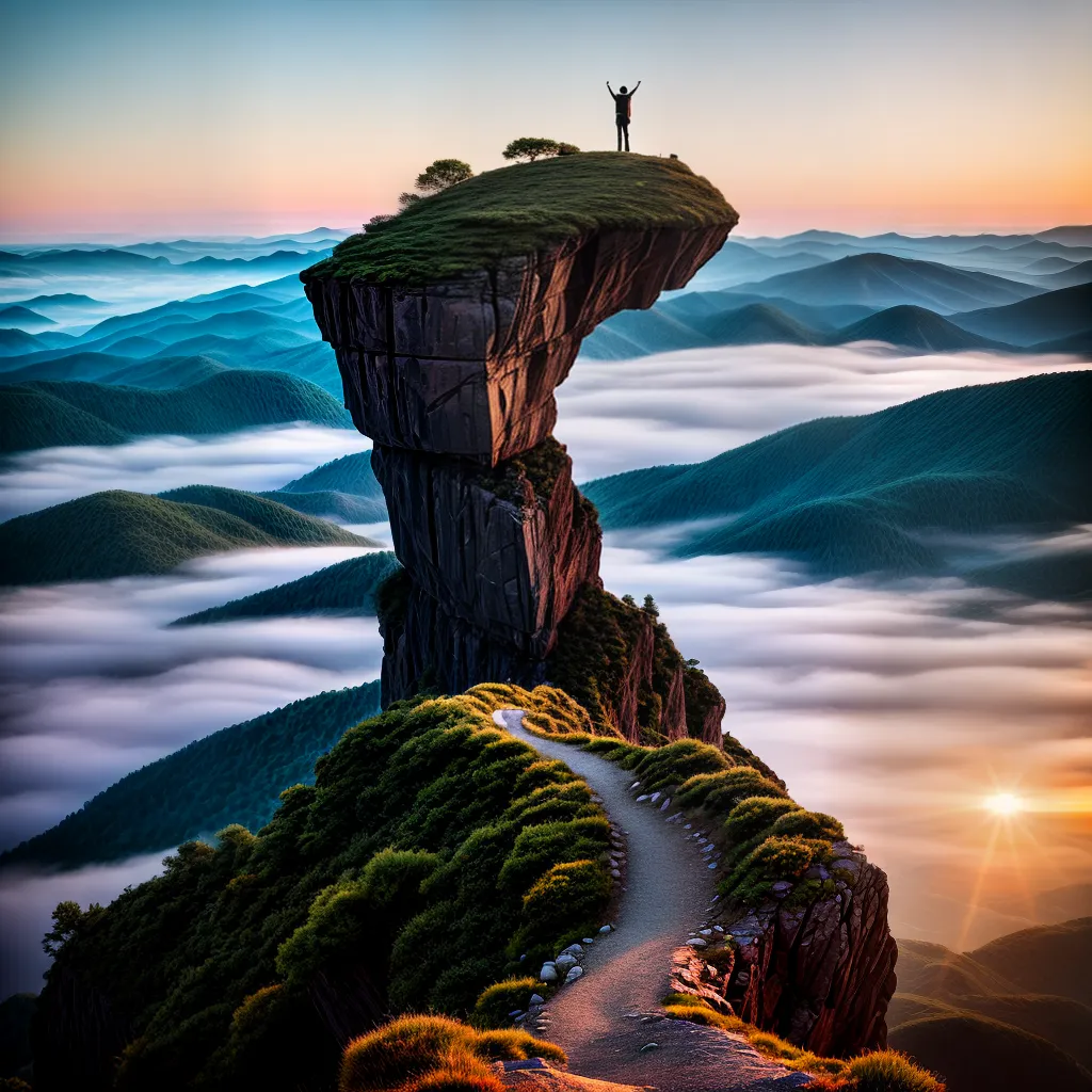 Descoberta Gigantesca: Revelando o Vislumbre dos Sonhos Monumentais 2 Fotos sonhador por do sol montanha