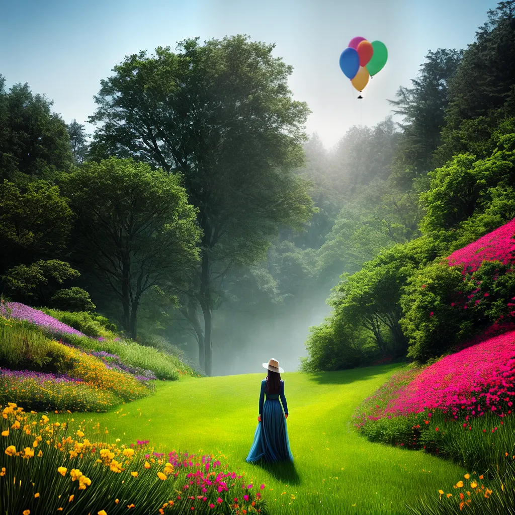 Fotos sonho meadow flores arvores baloes