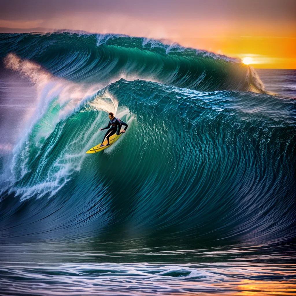 Fotos surfe onda gigante por do sol