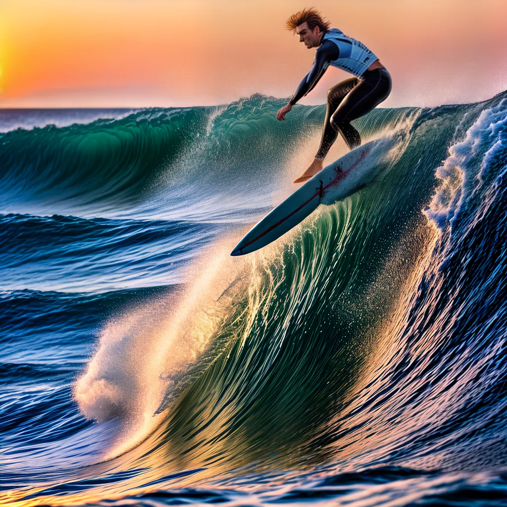 Fotos surfista onda por do sol