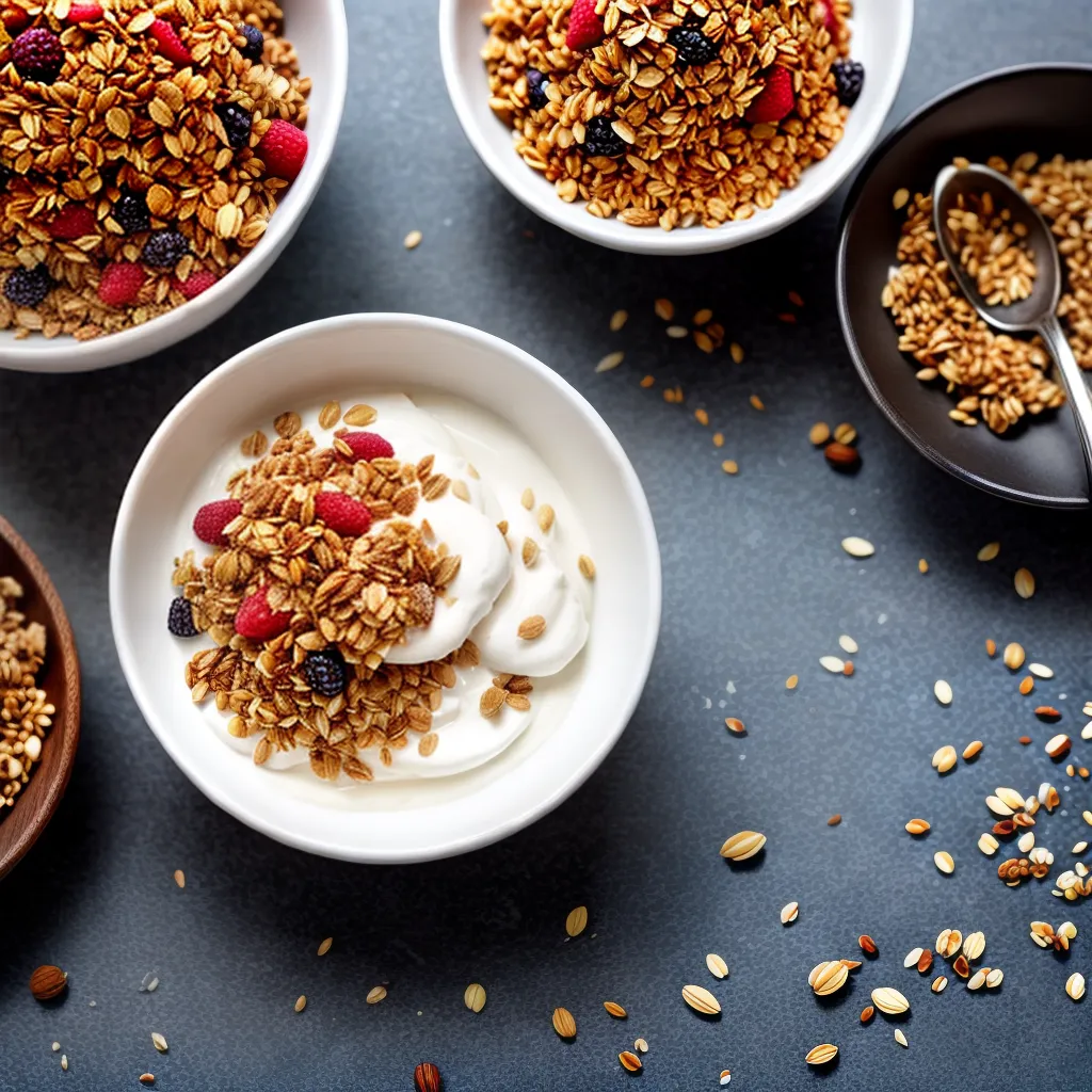 Fotos tigela colorida granola iogurte