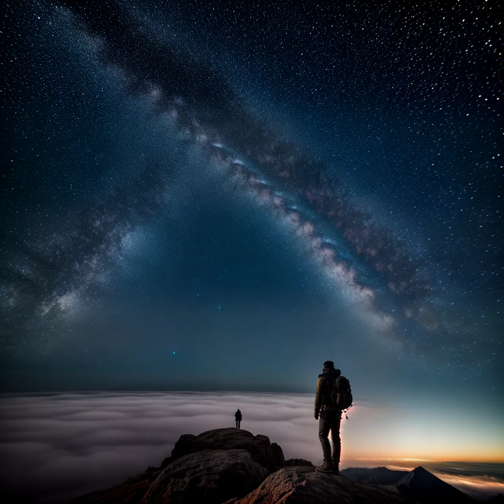 Fotos viajante noite estrelas montanha