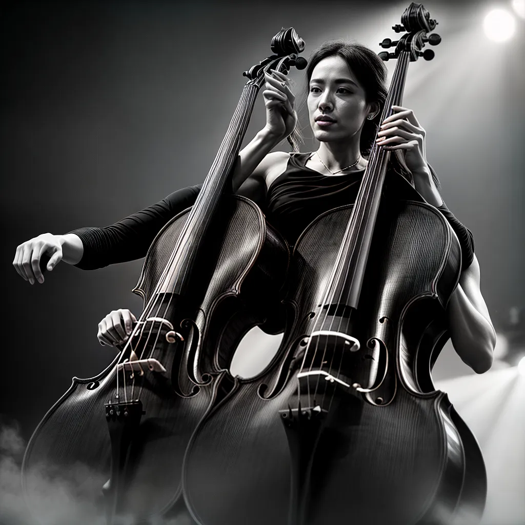 Fotos violoncelista elegante sala concerto