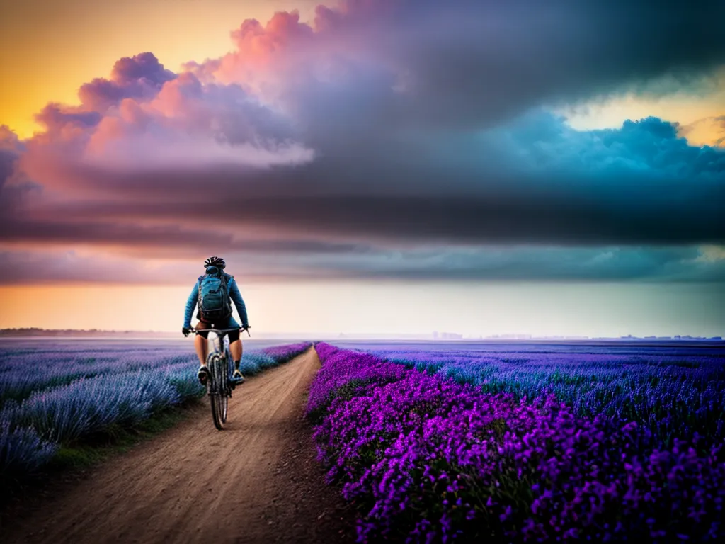 Fotos ciclista sonhador paisagem colorida