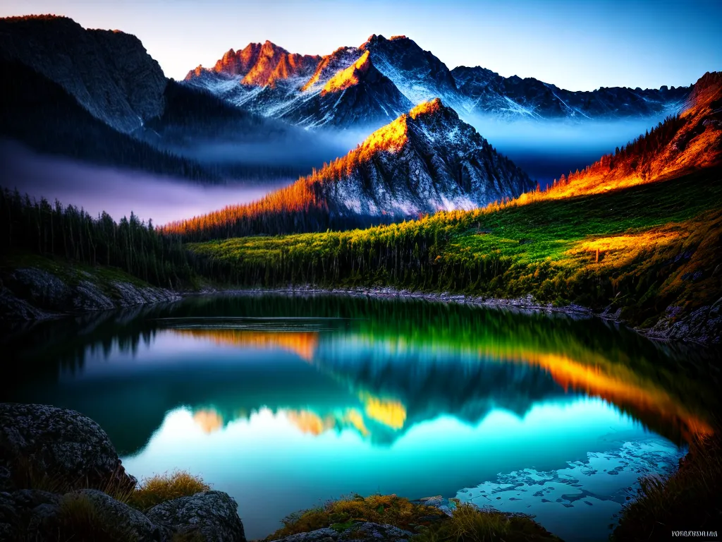 Fotos nascer sol montanhas reflexo lago