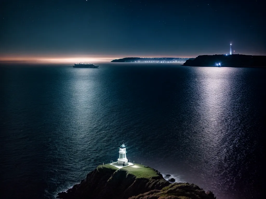 Fotos noite estrelada oceano veleiro farol