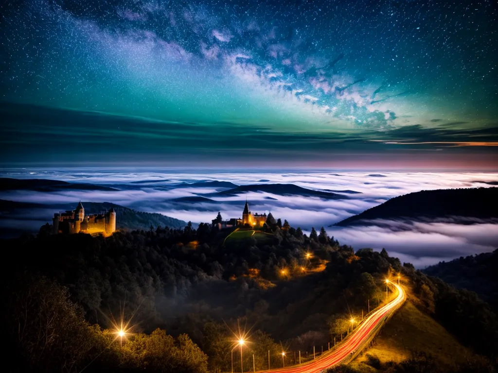 Fotos noite estrelas castelo luzes sonhos