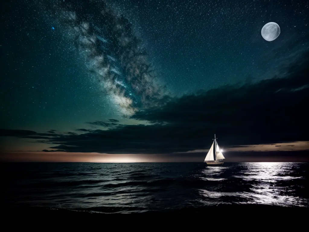Fotos oceano lua veleiro noite