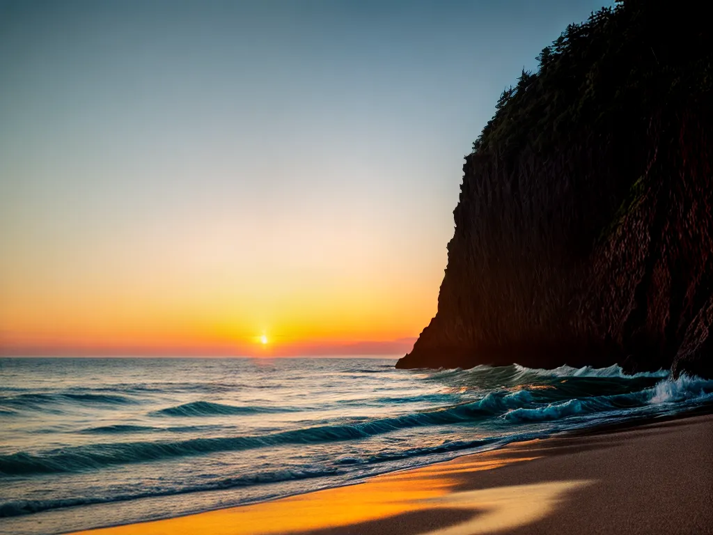 Fotos praia por do sol ondas douradas