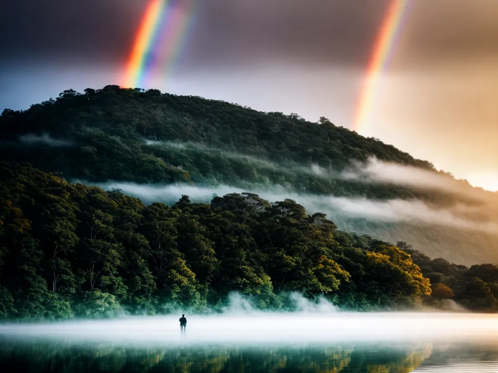 Fotos sonhador lago misterioso arco iris