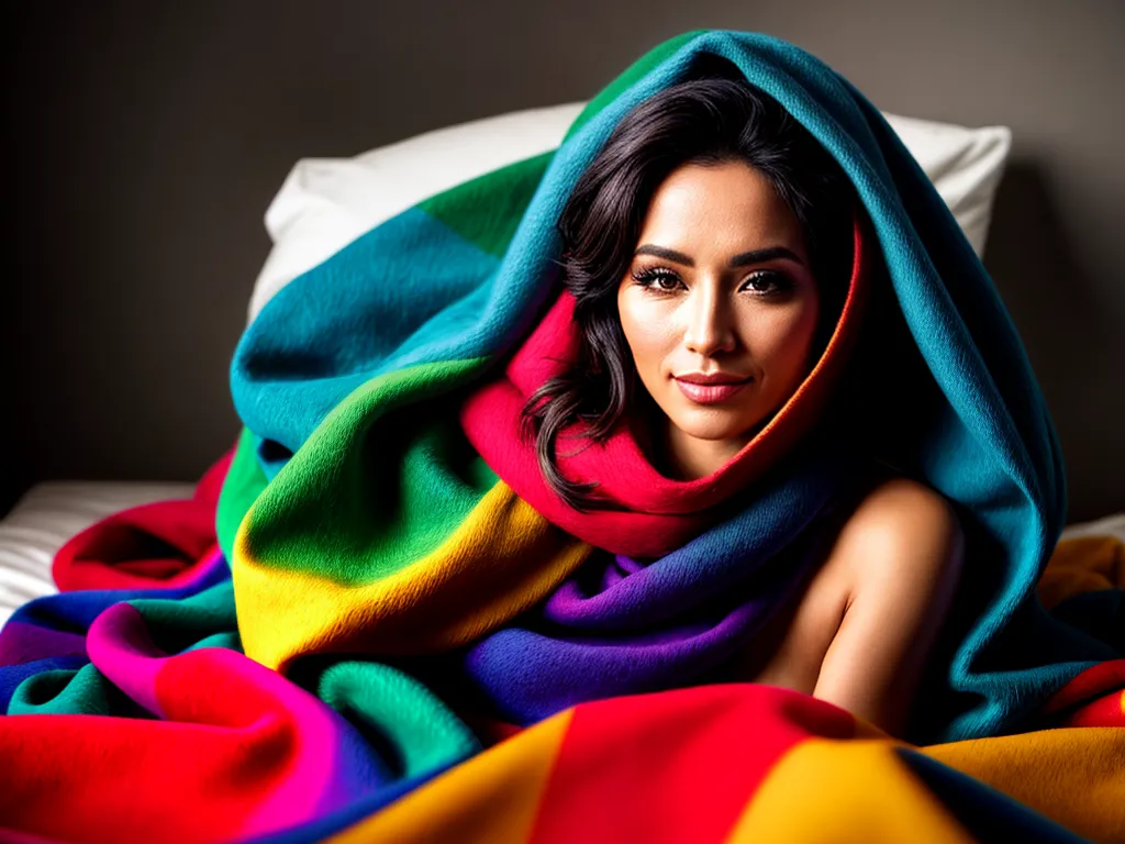 Fotos sonho mulher cama cachecol arco iris