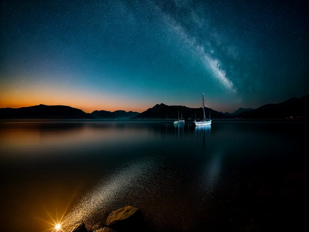 Fotos veleiro noite estrelada reflexo lua