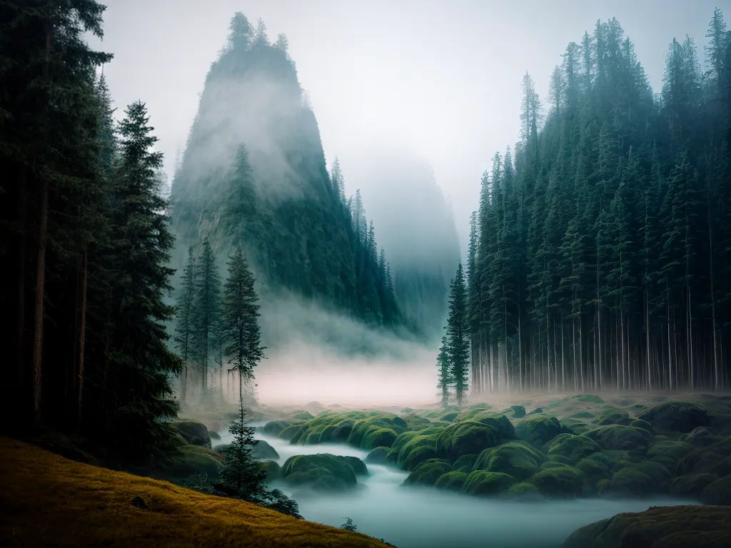 Fotos paisagem misteriosa gigantes nevoa