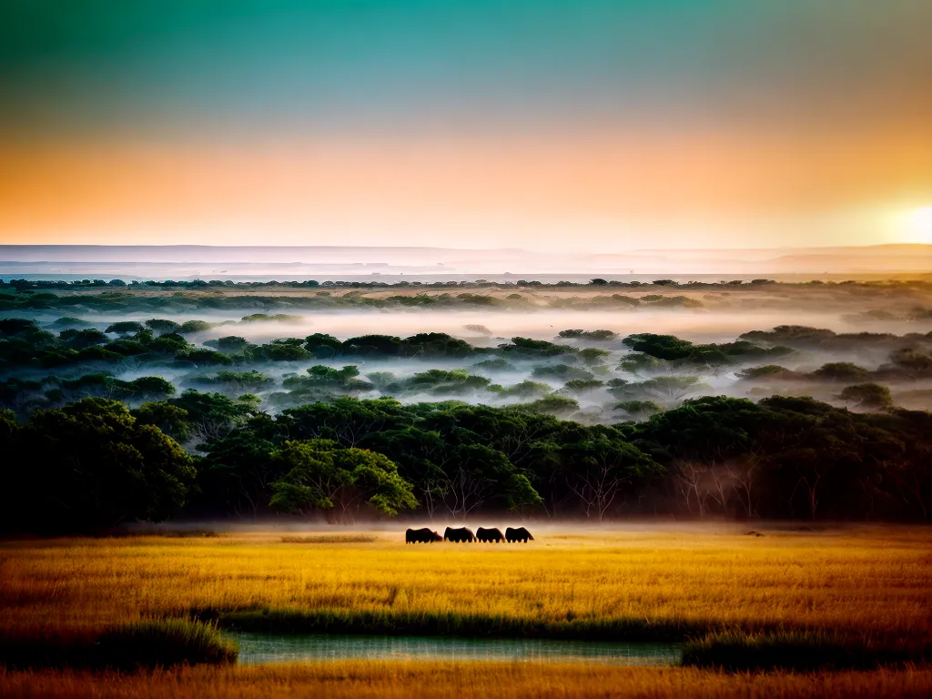 Fotos por do sol savana elefantes rio natureza