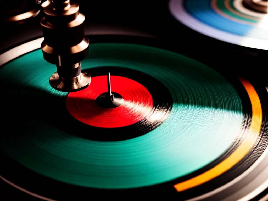 Fotos vinil girando cores vibrantes agulha