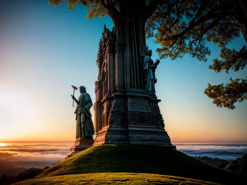 Fotos estatua imponente por do sol