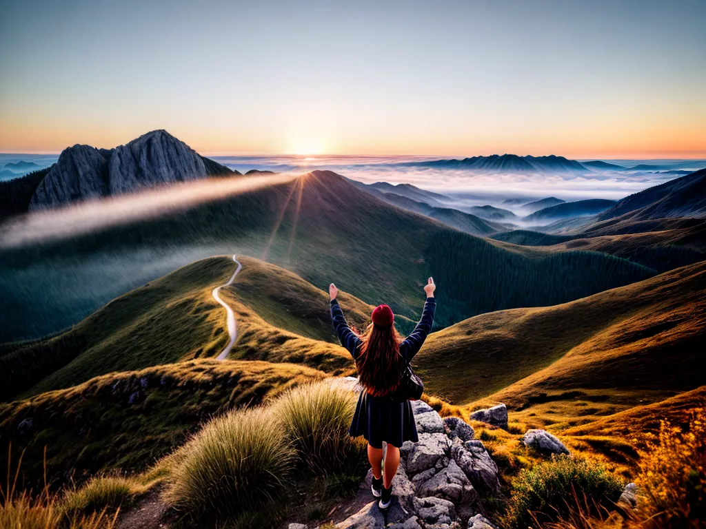 Descubra o Significado de Sonhar com Alívio Profundo 5 Fotos pessoa feliz topo montanha por do sol