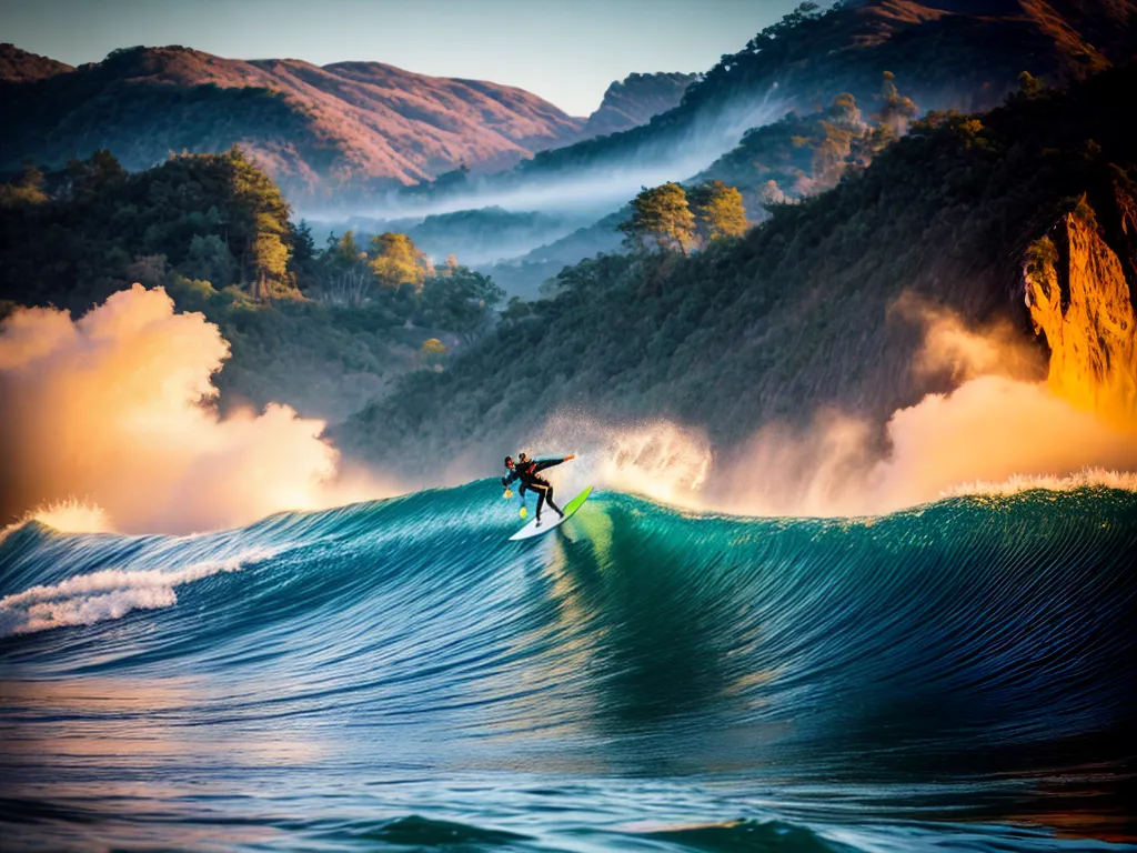 Fotos surfista onda por do sol 1