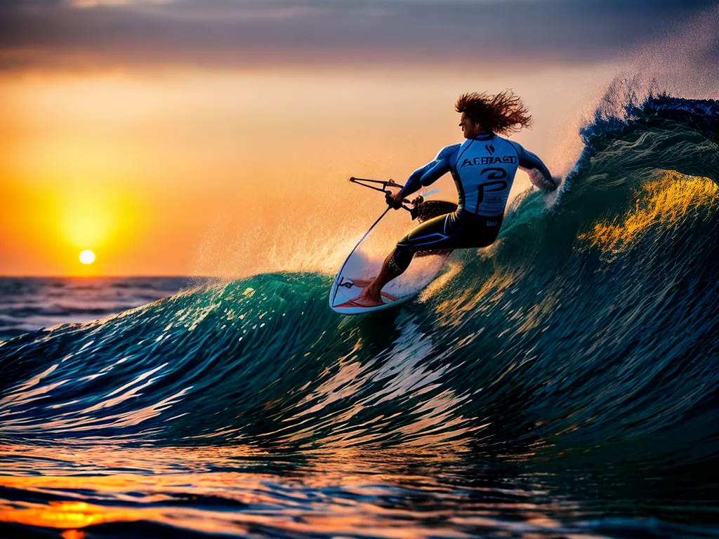 Fotos surfista onda por do sol