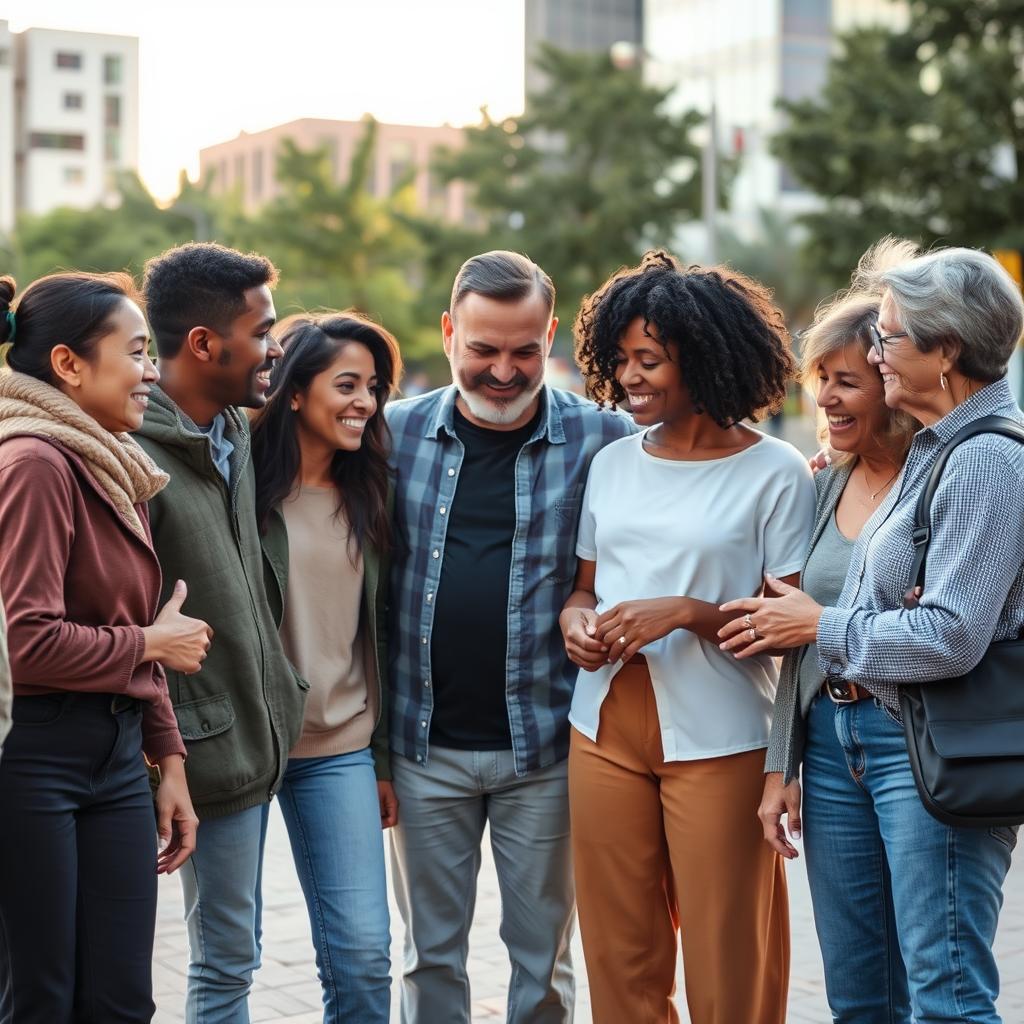 Pessoas diversas de mãos dadas formando um círculo, simbolizando união e aceitação.