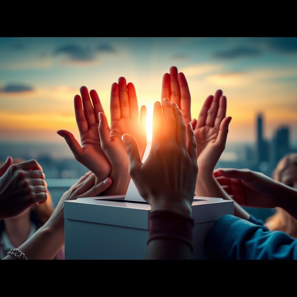 Grupo diversificado de pessoas, de mãos dadas, simbolizando união e ação coletiva.