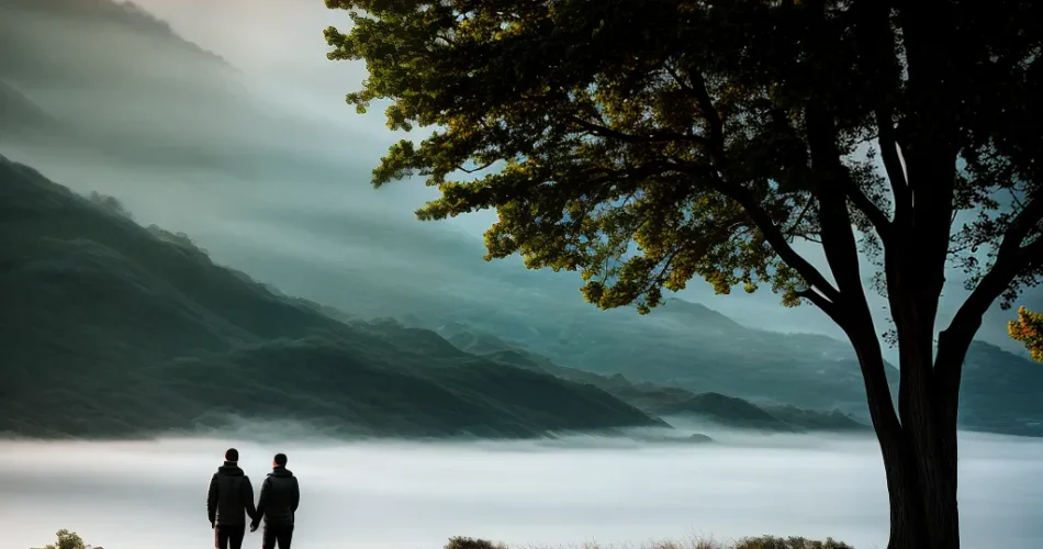 Fotos amigos caminhada por do sol