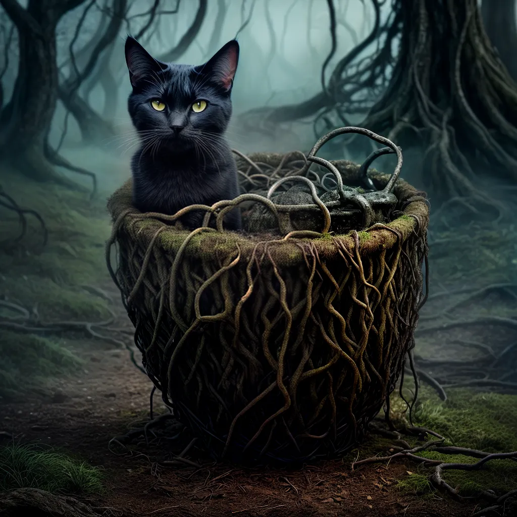 Fotos caldeirao bruxaria raizes gato sombrio