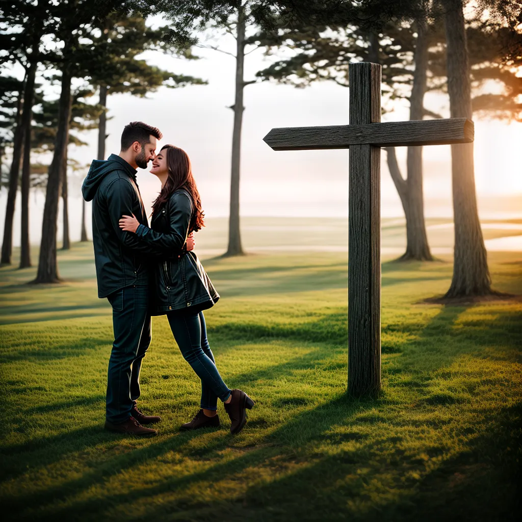 Fotos casal amor fe cruz noivado