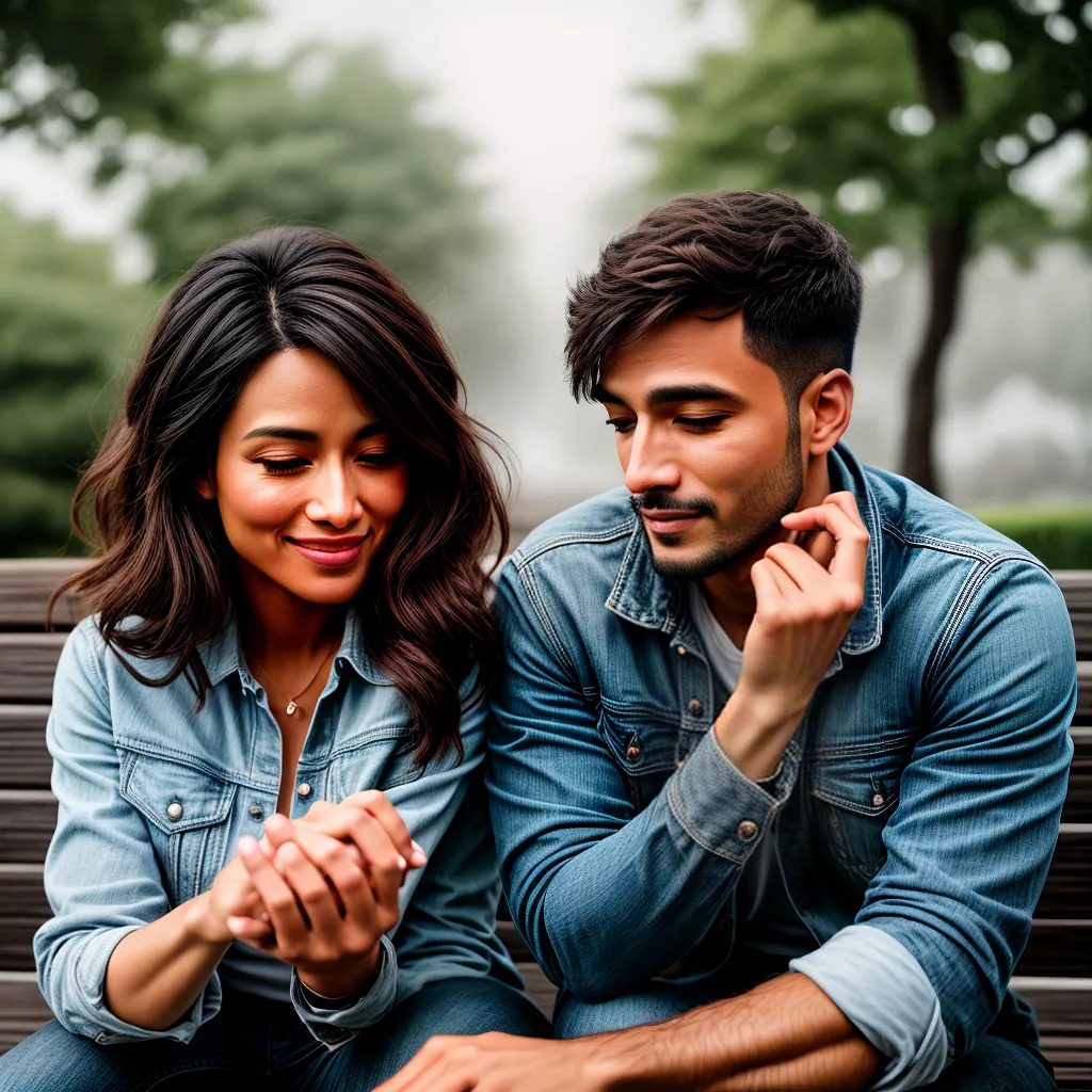 Fotos casal banco parque sorriso sincero